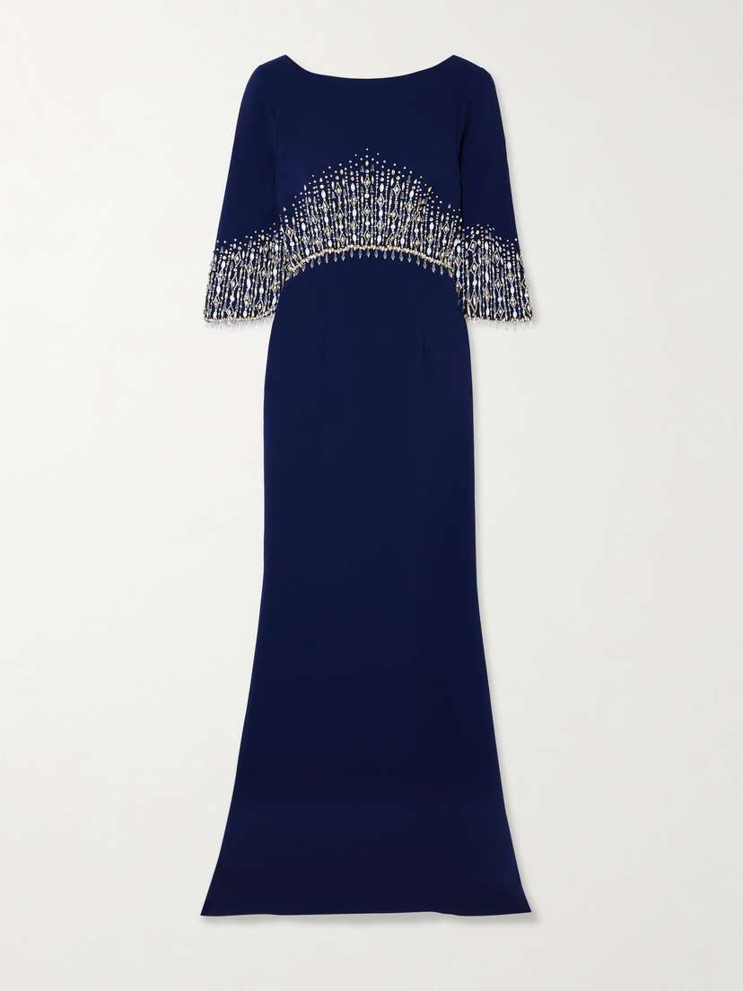 Jenny Packham Electra Embellished Crepe Gown