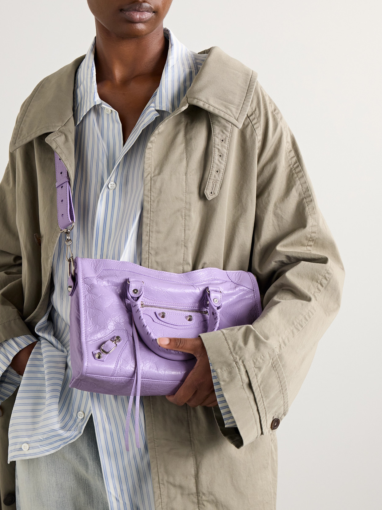 Balenciaga Le City Small Embellished Textured-leather Tote In Purple