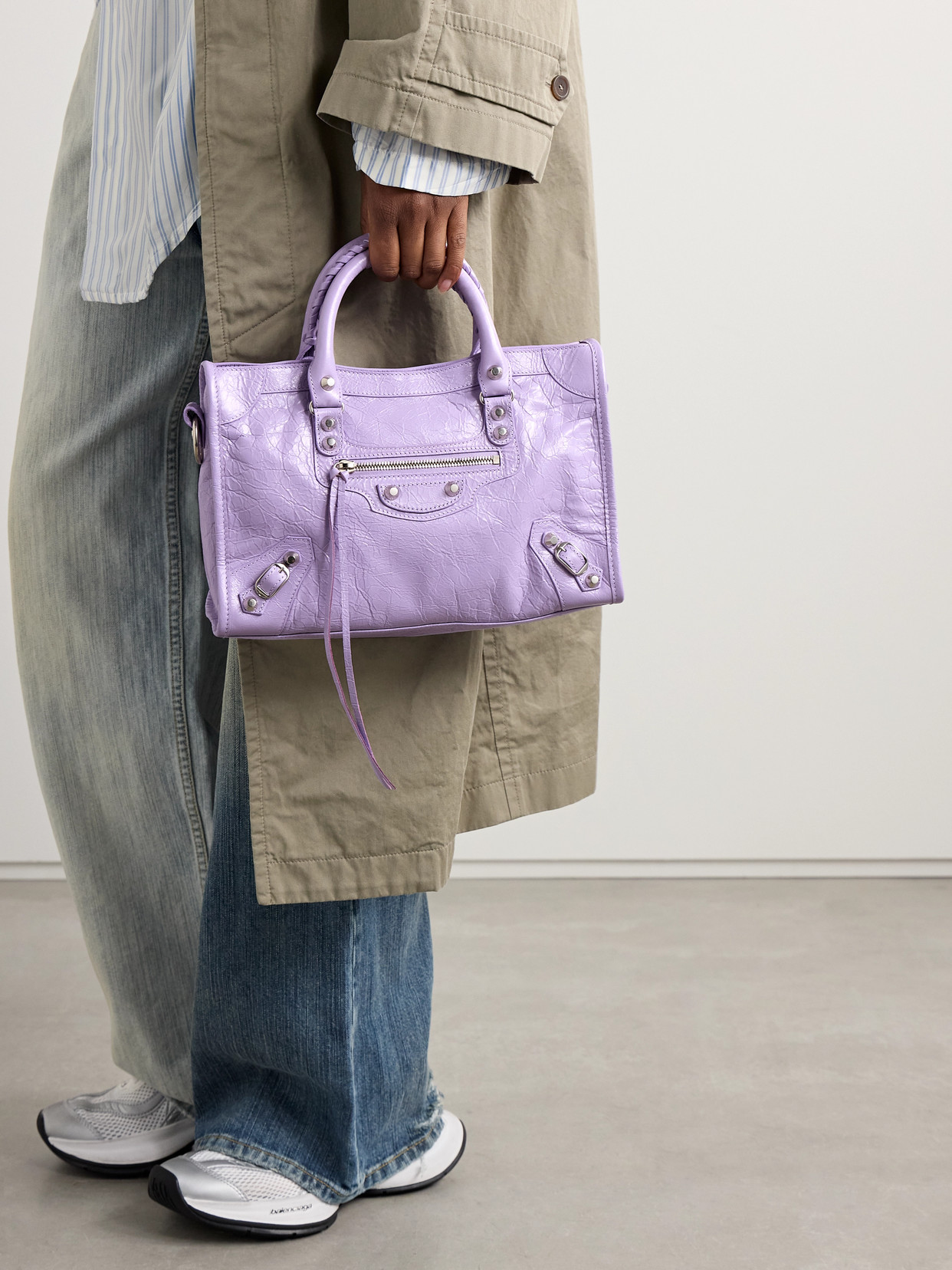 Balenciaga Le City Small Embellished Textured-leather Tote In Purple