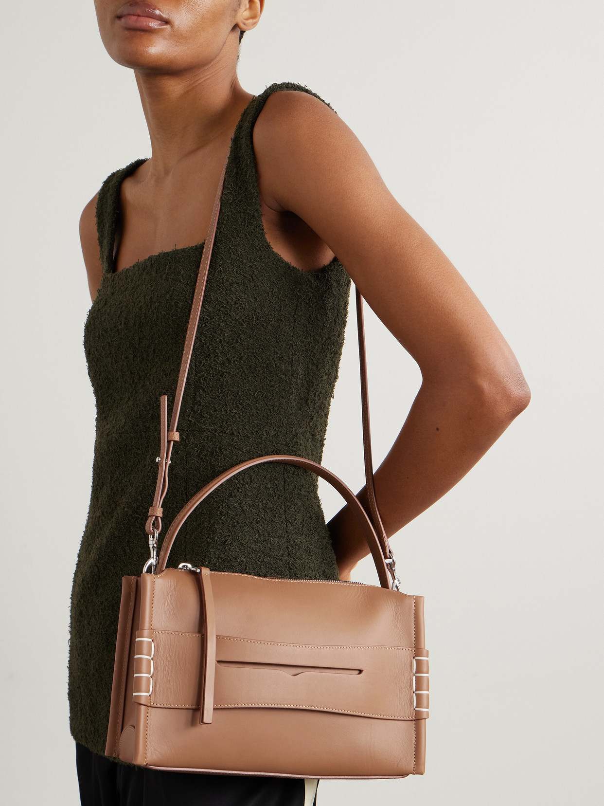 Jw Anderson Loafer Leather Shoulder Bag With Detachable Strap In Brown