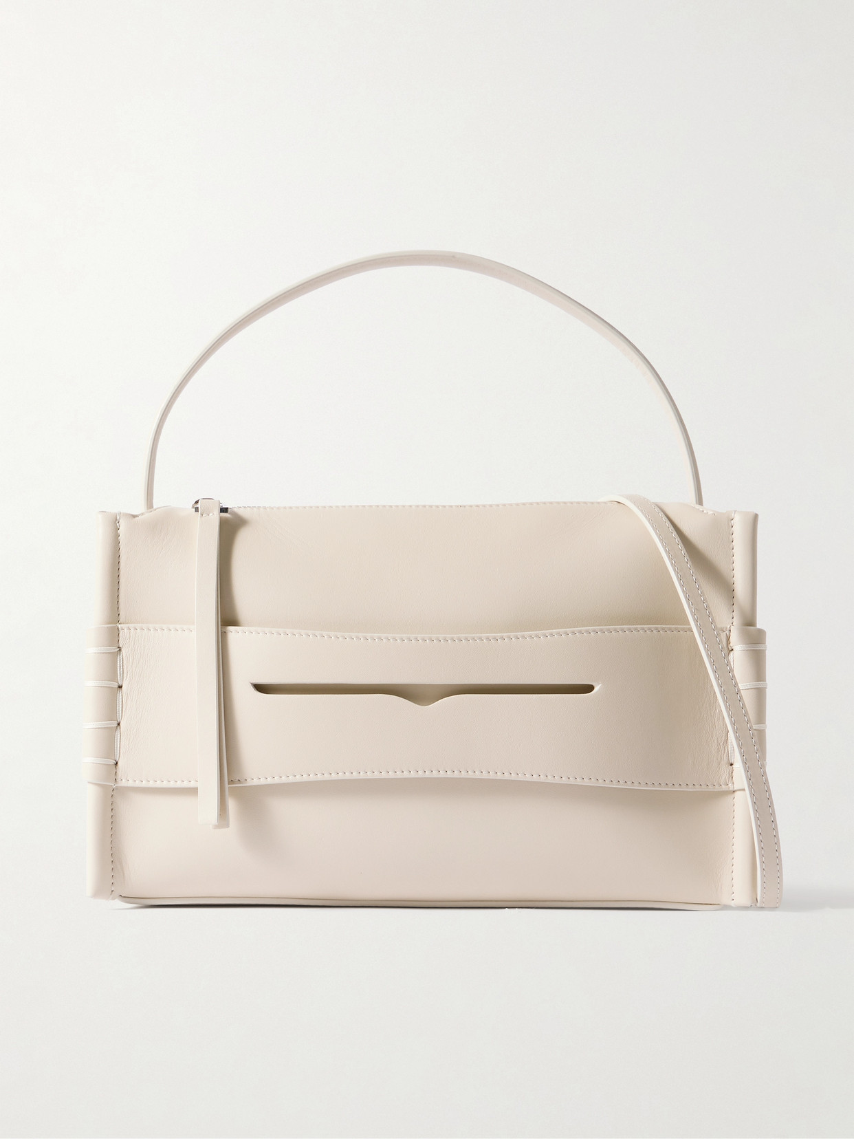 Jw Anderson Loafer Embroidered Leather Shoulder Bag In Off-white
