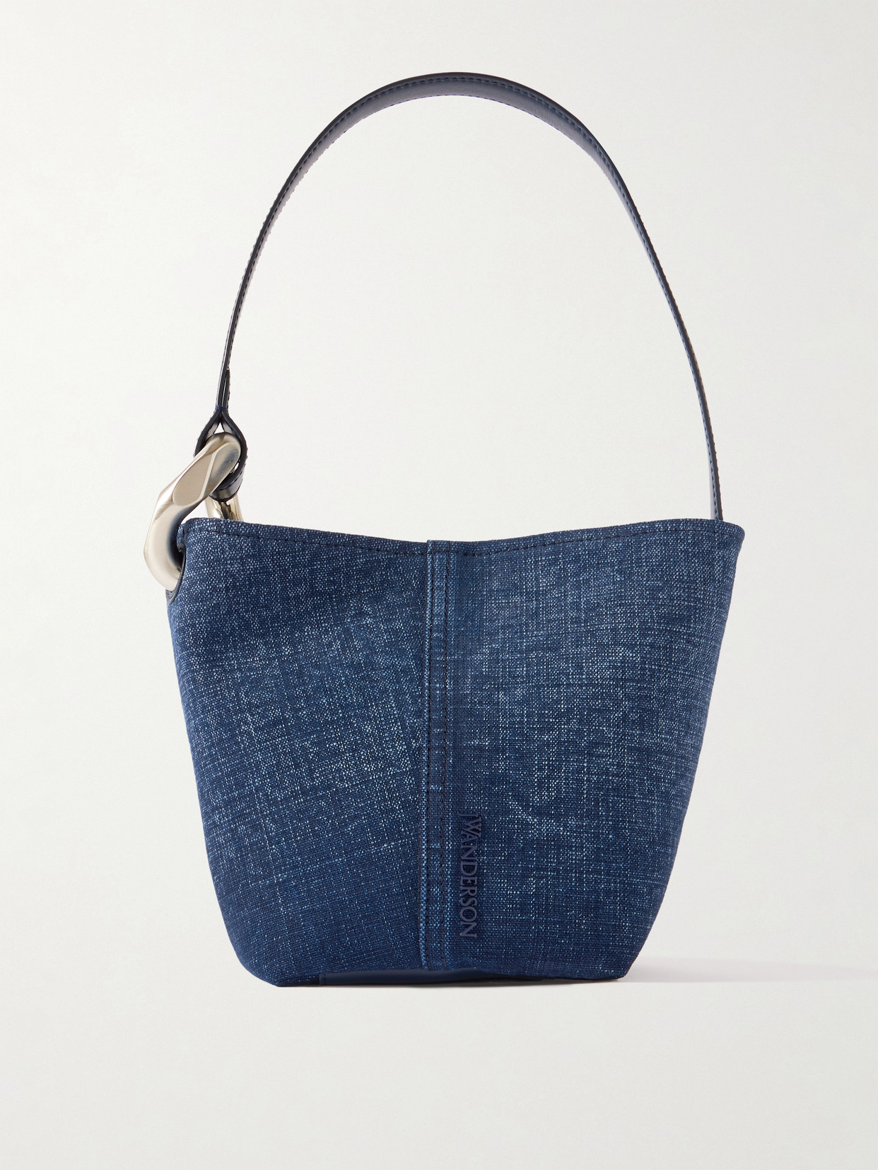 Jw Anderson The Jwa Corner Small Embellished Denim Tote In Blue