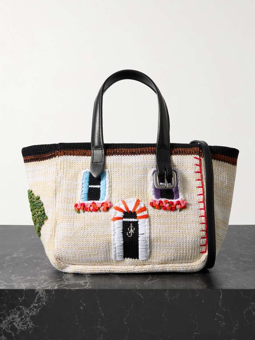 JW Anderson House Arblet Mini Leather-trimmed Embroidered Cotton-blend Tote