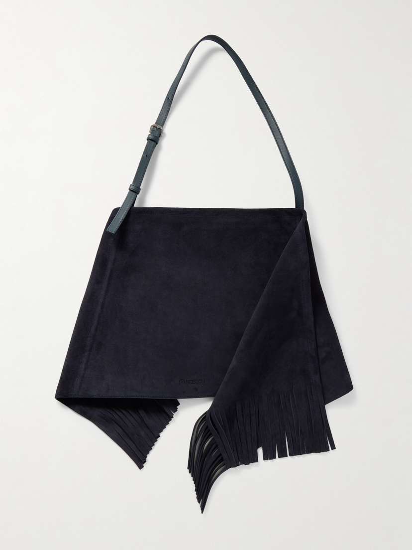 JW Anderson Scarf Fringed Leather-trimmed Suede Shoulder Bag