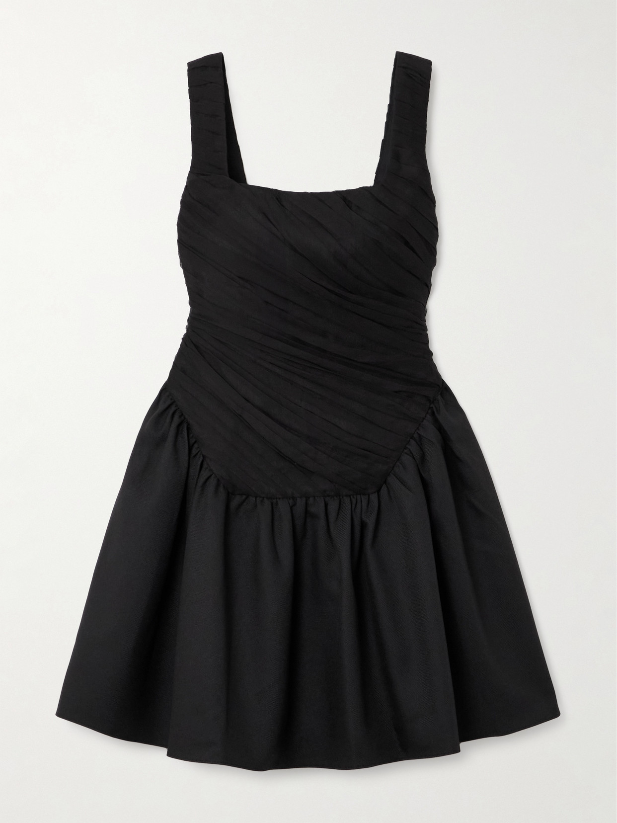 Abadia Kaia Ruched Chiffon And Twill Mini Dress In Black