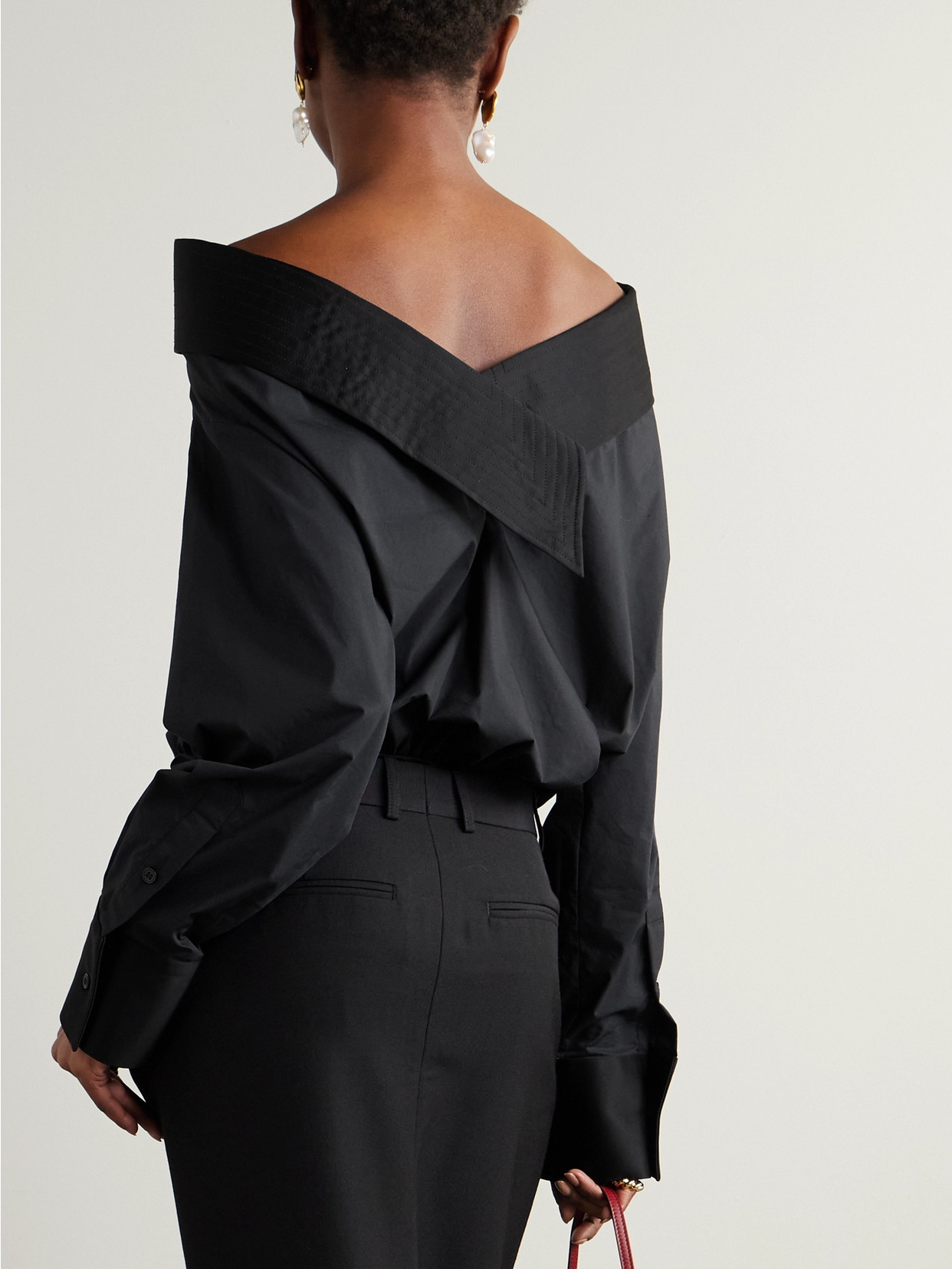 Abadia Satin-trimmed Cotton-blend Poplin Bodysuit In Black