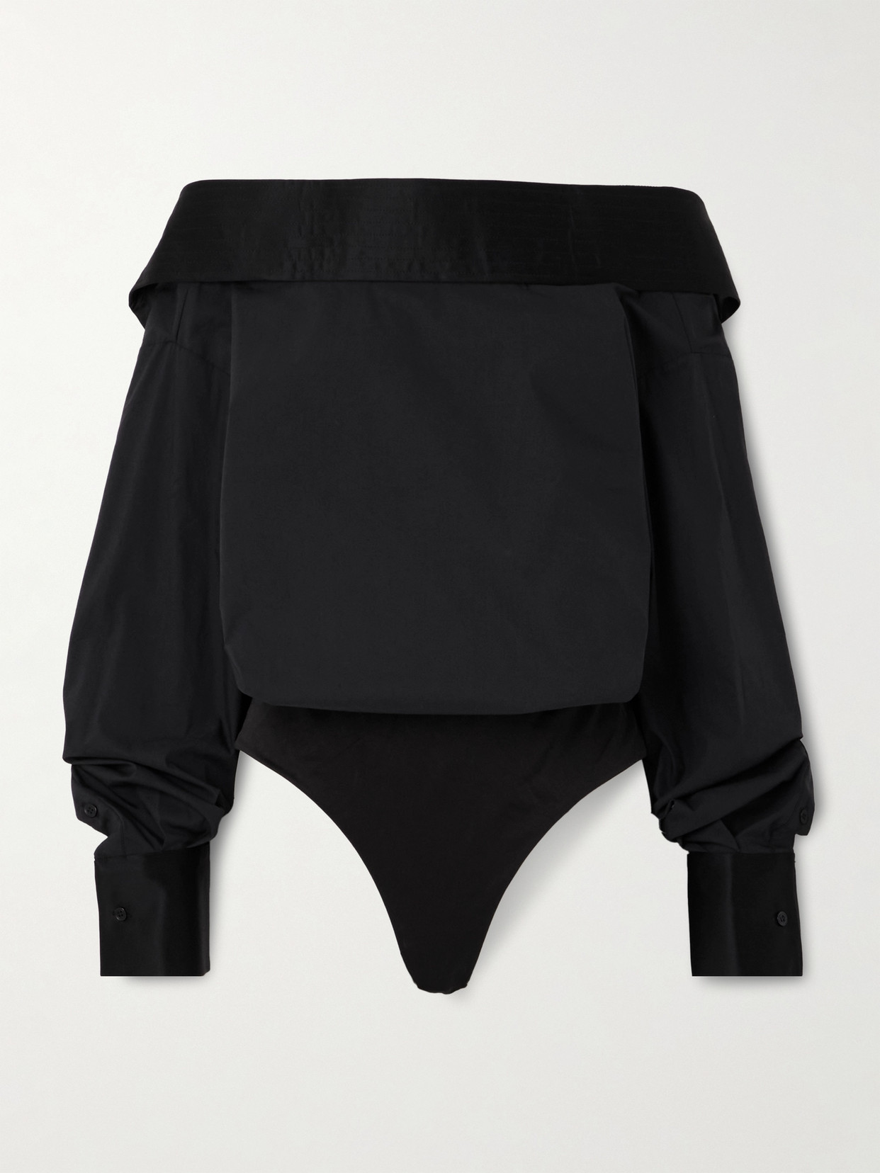 Abadia Satin-trimmed Cotton-blend Poplin Bodysuit In Black