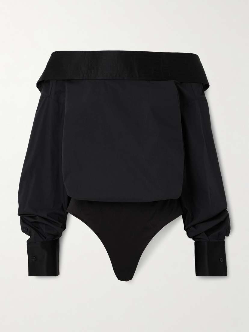 Abadia Satin-trimmed Cotton-blend Poplin Bodysuit