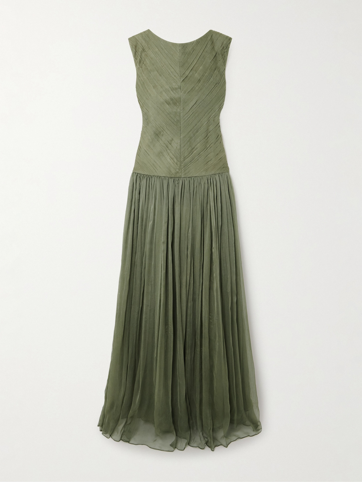 Abadia Eden Pintucked Chiffon Gown In Green