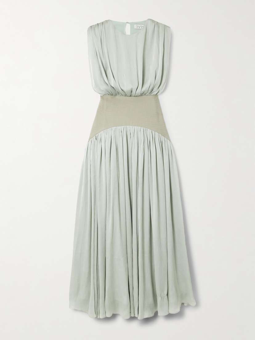 Abadia Suri Pleated Twill-trimmed Crepon Gown