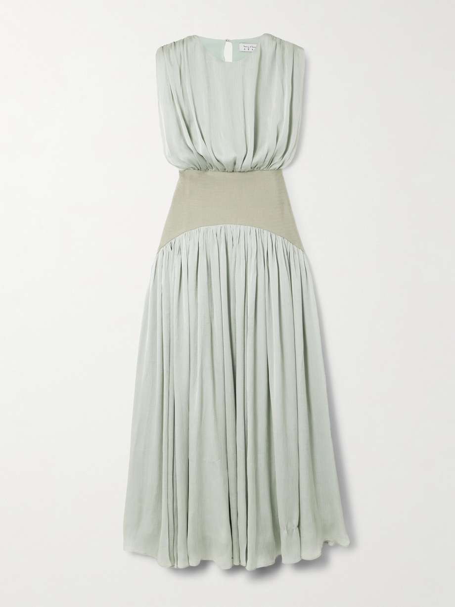 suri pleated twill-trimmed crepon gown
