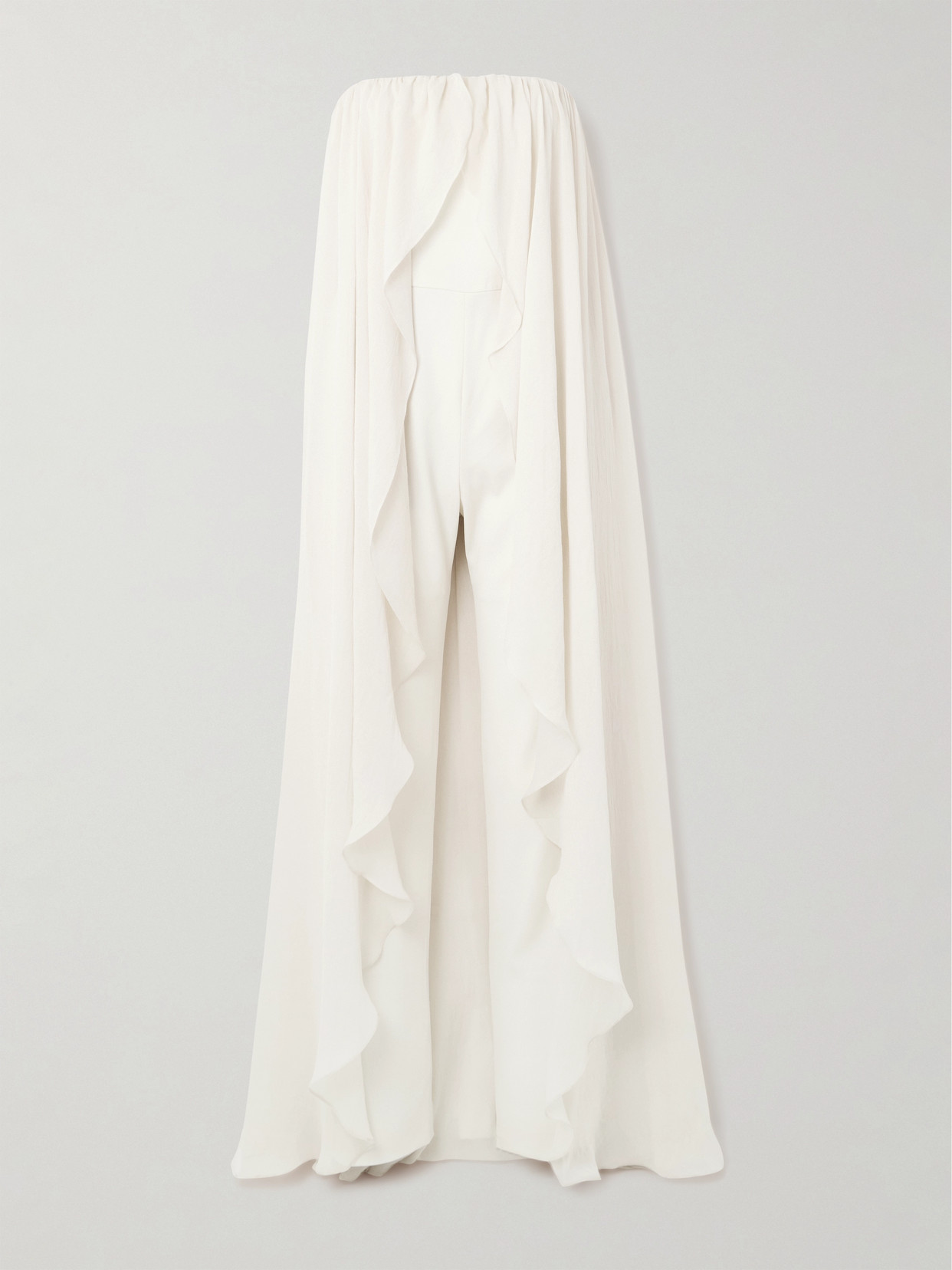 Abadia Liya Strapless Cape-effect Chiffon-trimmed Poplin Jumpsuit In Cream