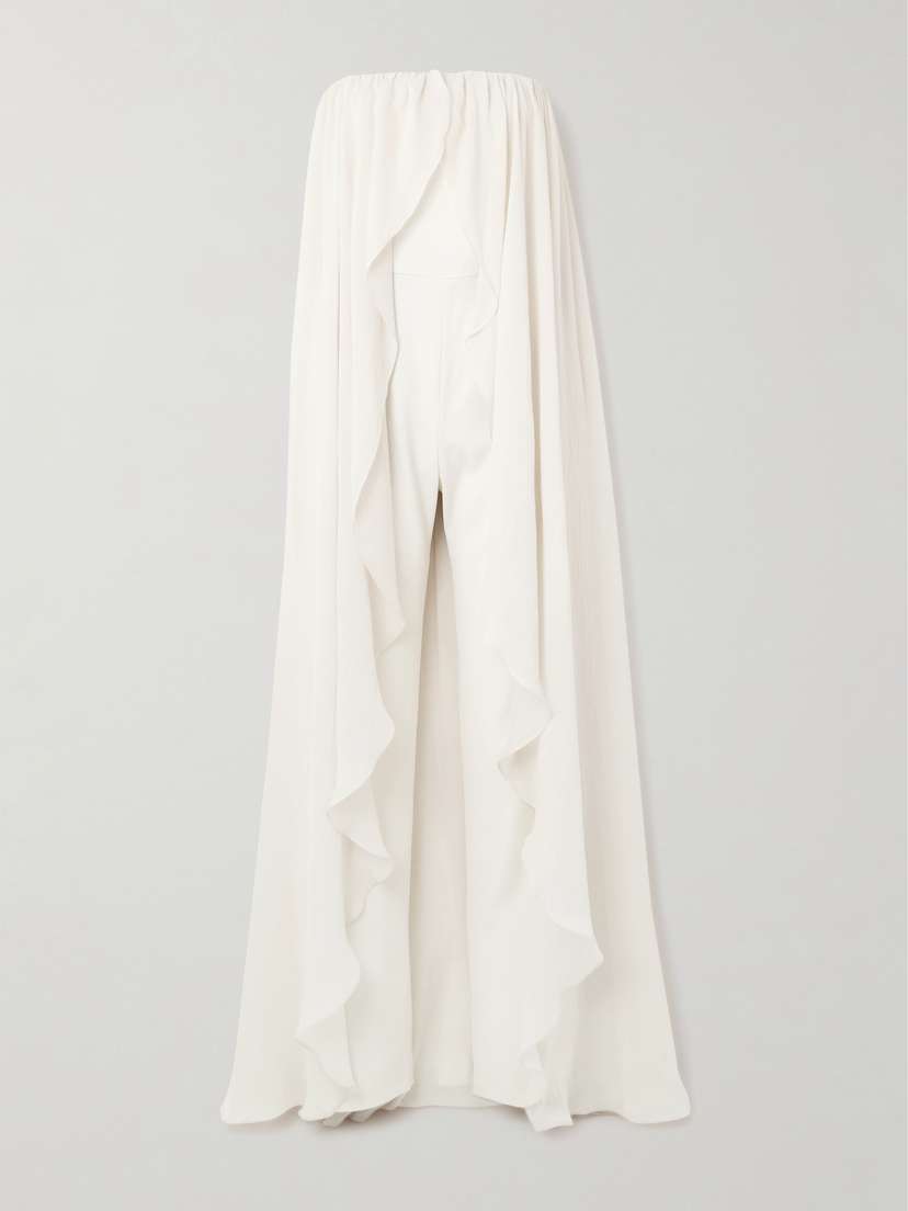 Abadia Liya Strapless Cape-effect Chiffon-trimmed Poplin Jumpsuit