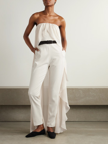 Abadia Liya strapless cape-effect chiffon-trimmed poplin jumpsuit