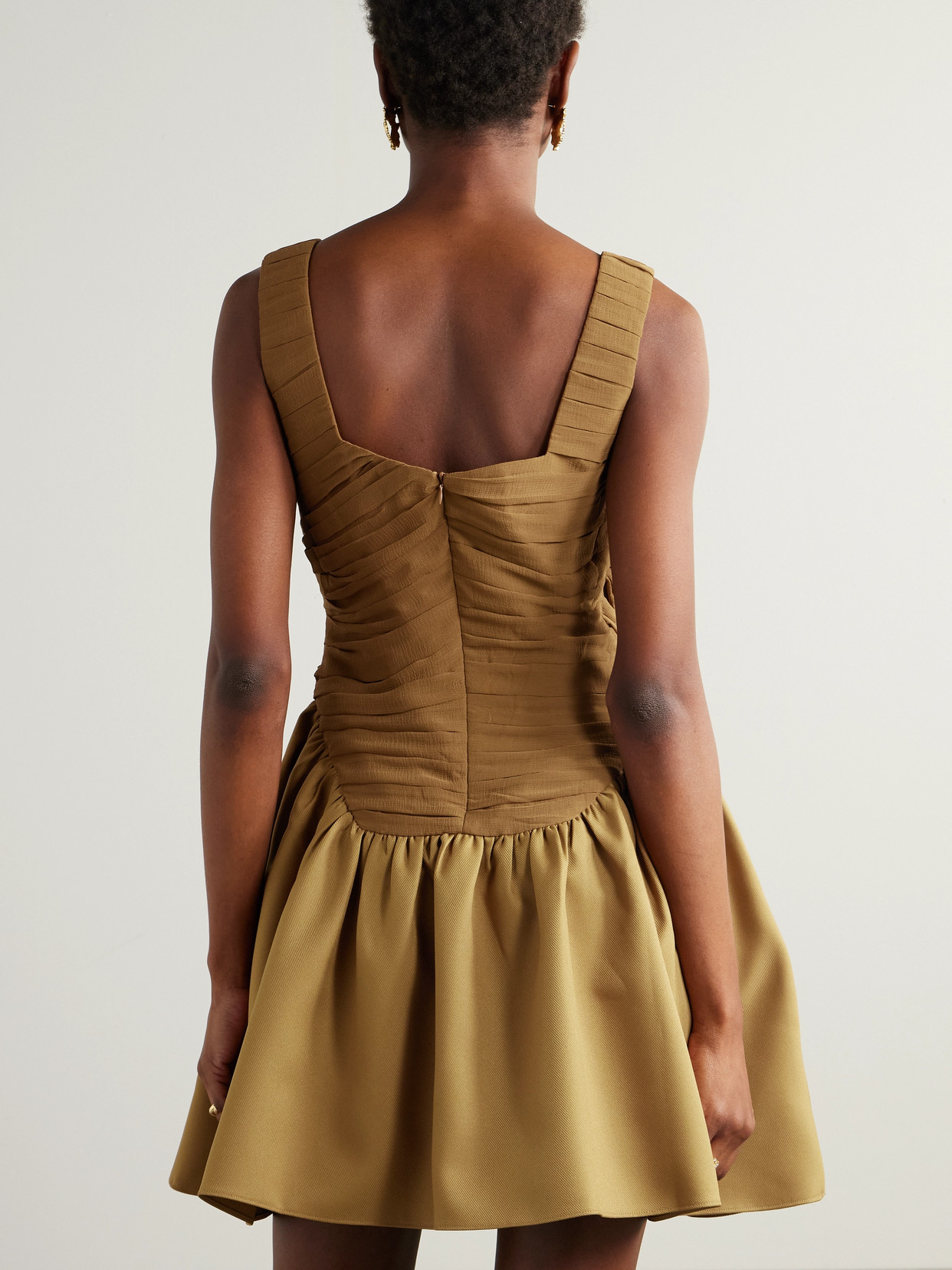 Abadia Ruched Detail Brown Ochre Kaya Mini Dress In Brown