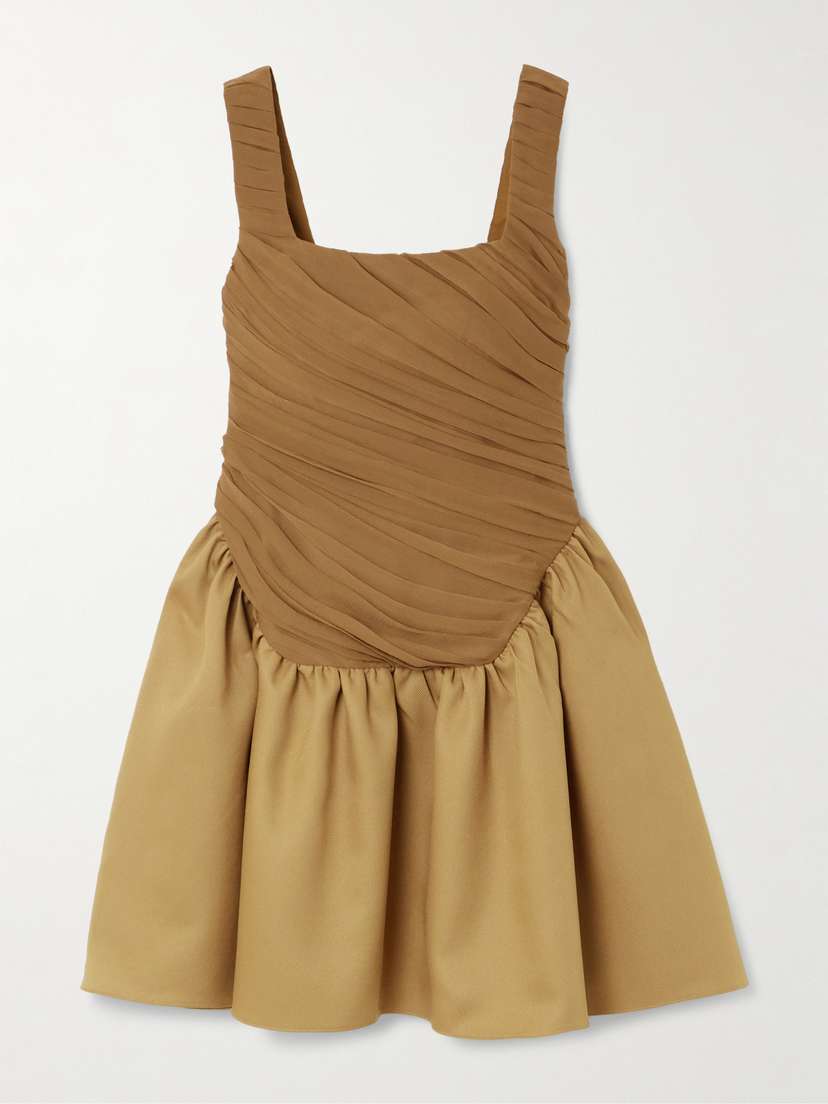 Abadia Kaia Ruched Chiffon And Twill Mini Dress