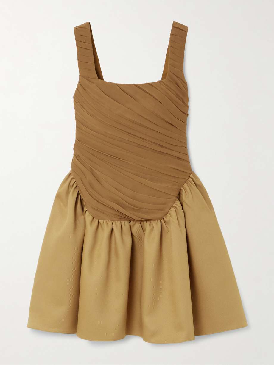 kaia ruched chiffon and twill mini dress