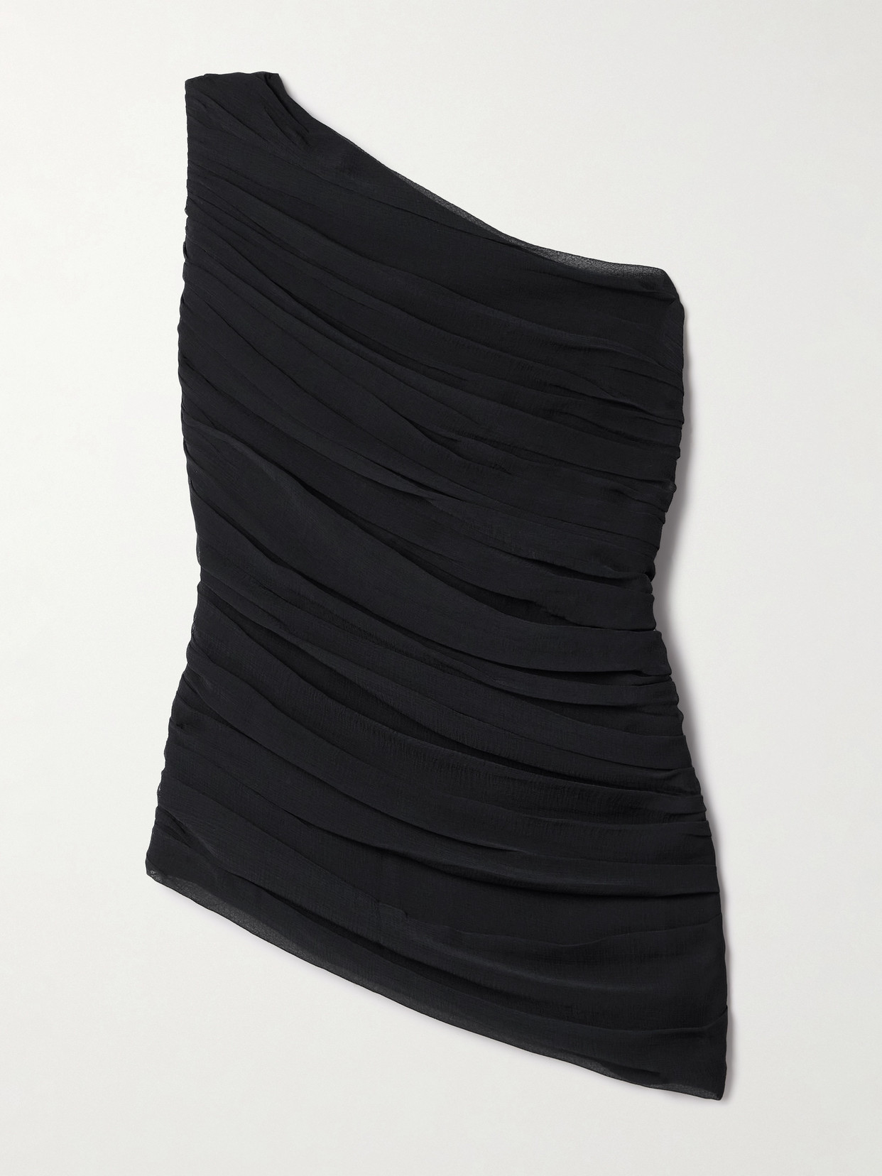 Abadia Layal One-shoulder Ruched Crepe De Chine Top In 黑色