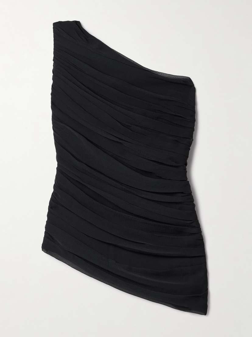 Abadia Layal One-shoulder Ruched Crepe De Chine Top