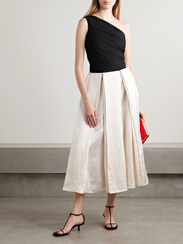 Abadia Layal one-shoulder ruched crepe de chine top