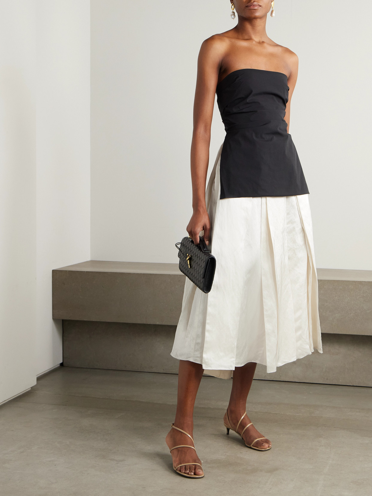 Abadia Elodie Pleated Dupioni Midi Skirt In White