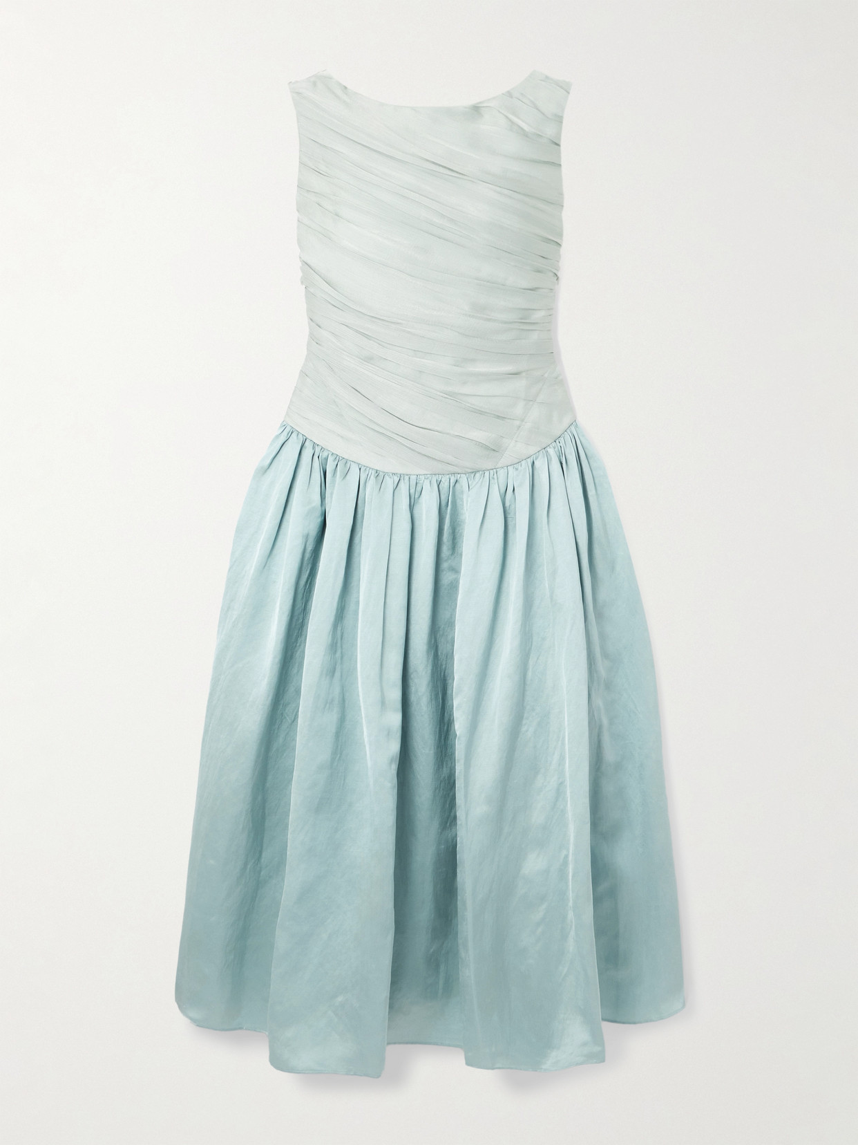 Abadia Ora Pleated Gathered Chiffon And Dupioni Midi Dress In Blue