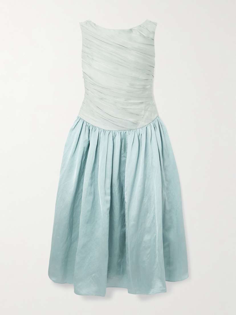 Abadia Ora Pleated Gathered Chiffon And Dupioni Midi Dress - xx small