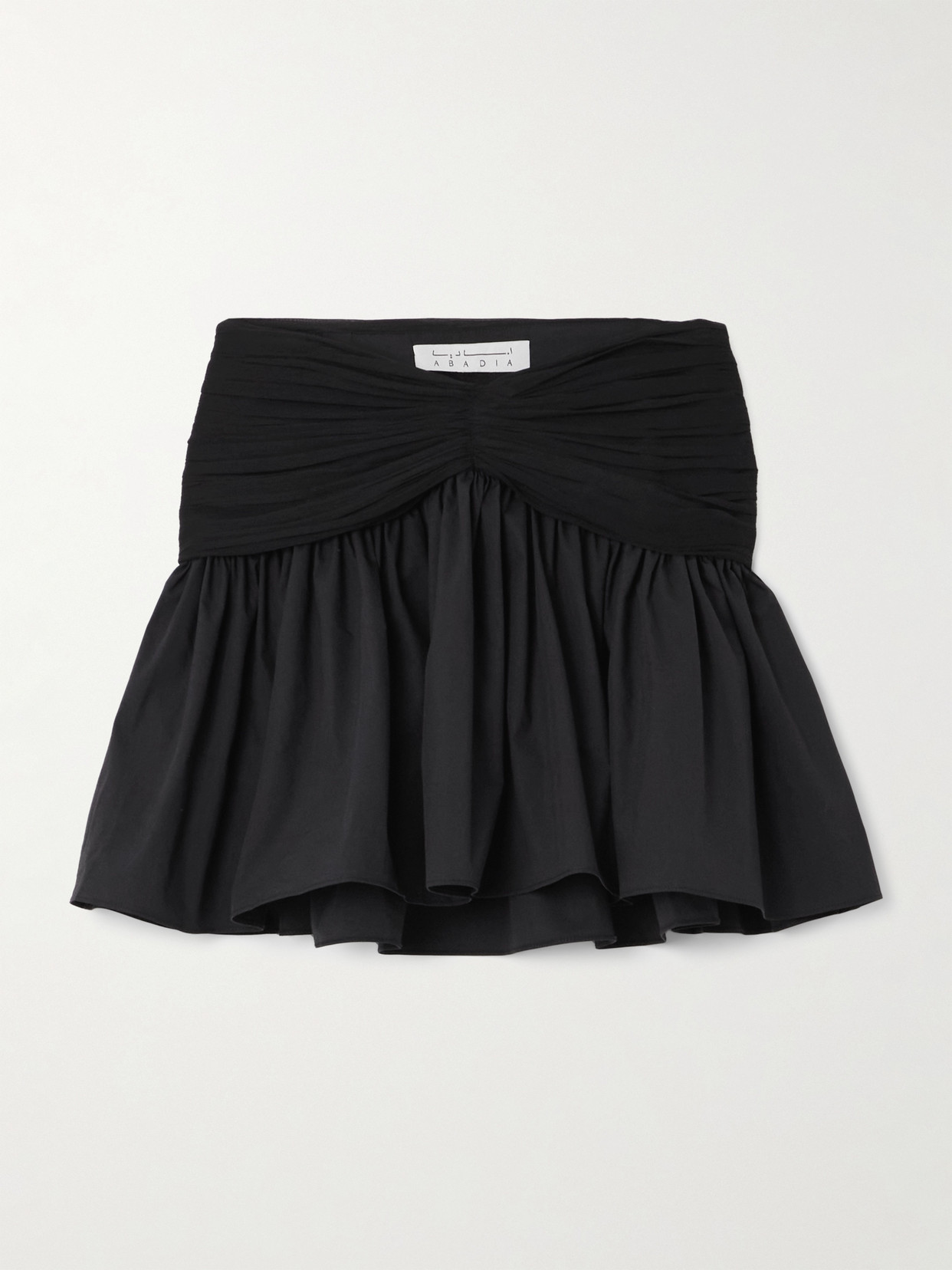 Abadia Ruched Chiffon-trimmed Poplin Mini Skirt In Black