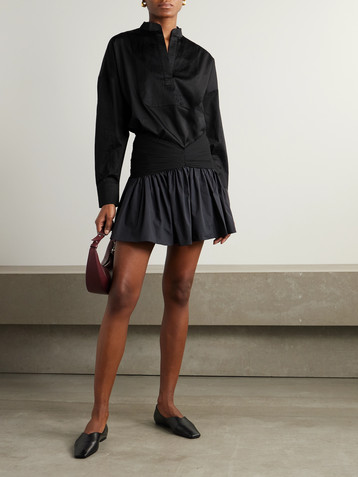 Abadia Ruched chiffon-trimmed poplin mini skirt