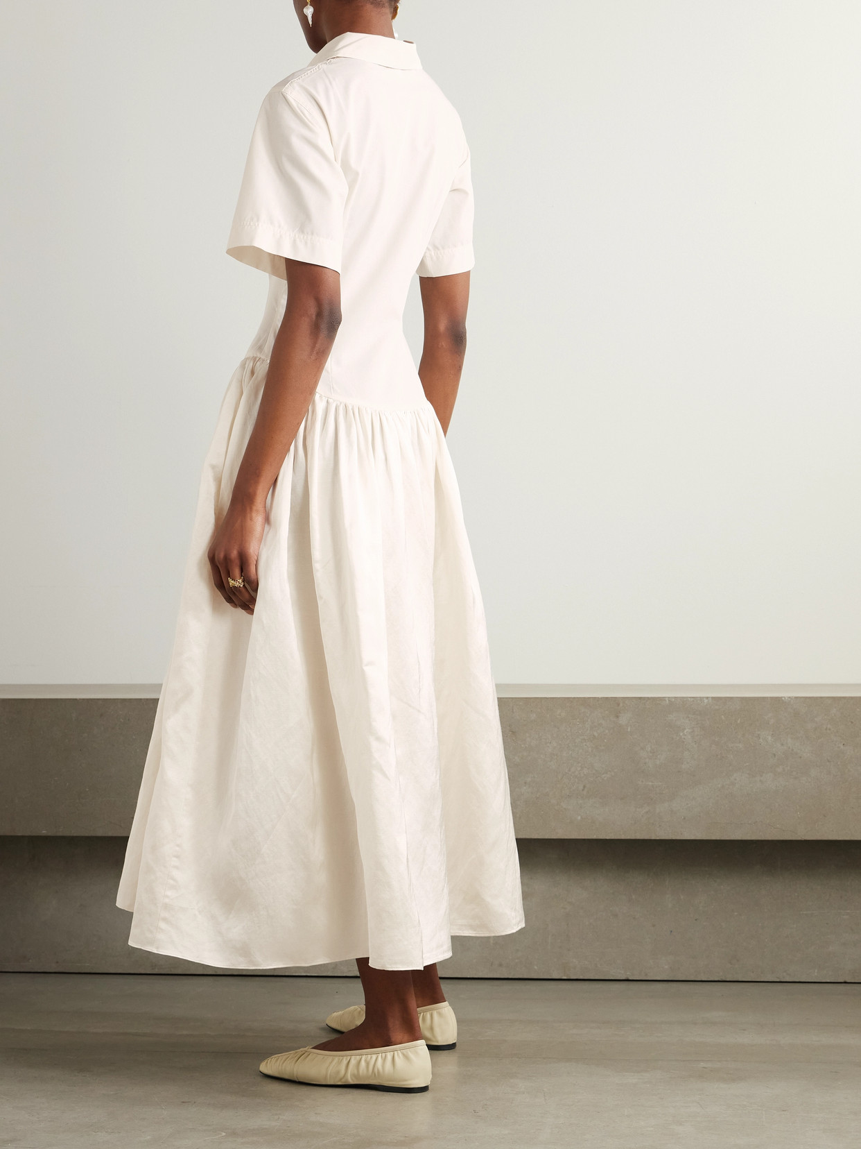 Abadia Mena Pleated Poplin And Dupioni Midi Dress In Cream