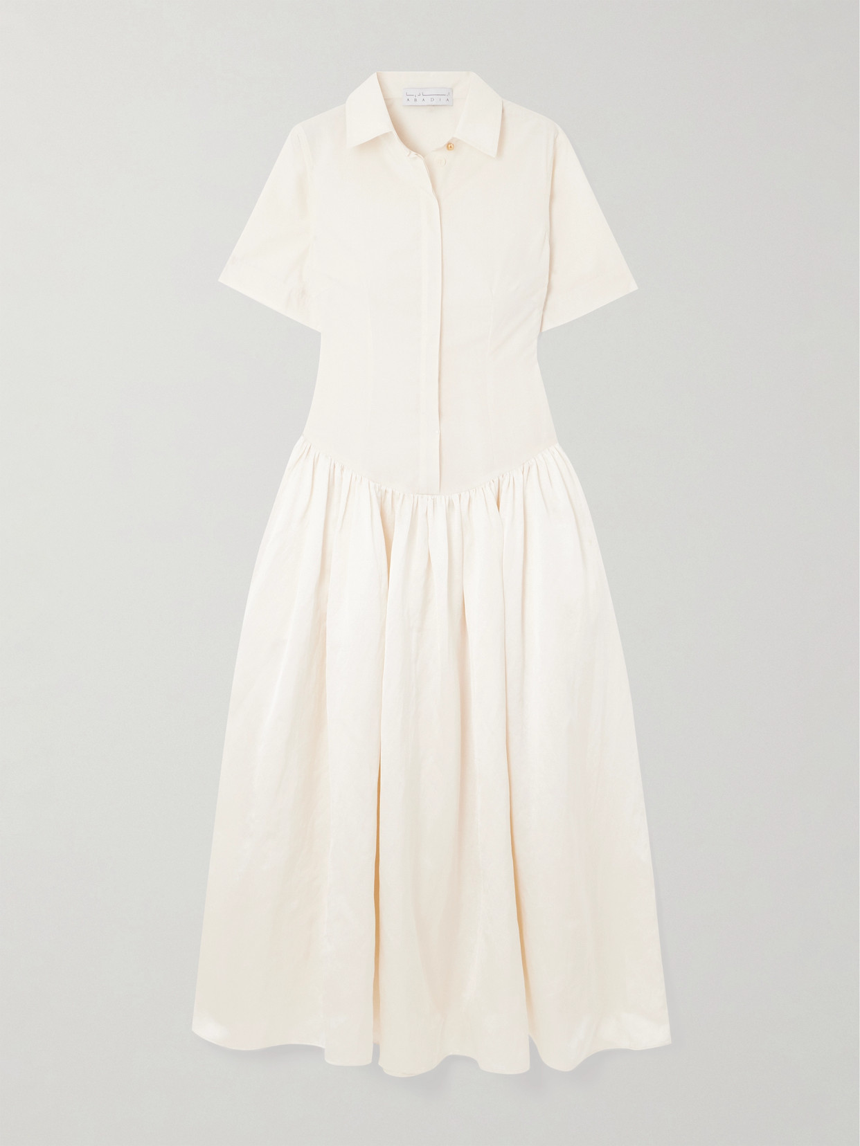 Abadia Mena Pleated Poplin And Dupioni Midi Dress In Cream