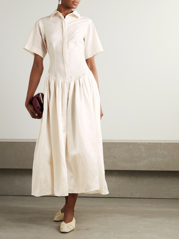 Abadia Mena pleated poplin and dupioni midi dress