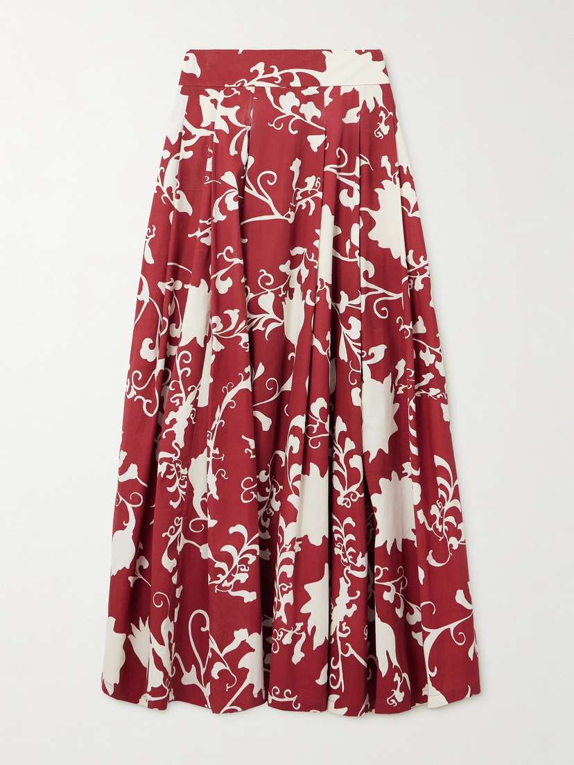 Emporio Sirenuse Flaminia Pleated Floral-print Cotton-gabardine Maxi Skirt
