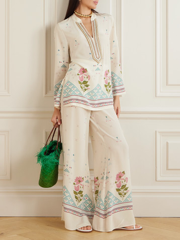 Emporio Sirenuse Jamila embellished printed silk-crepe kaftan