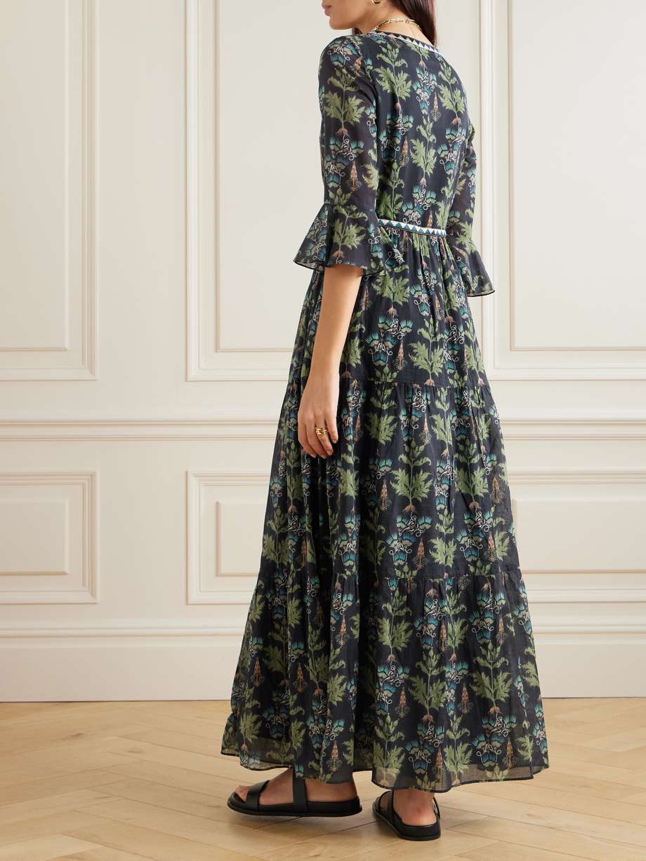 bella embroidered printed cotton-poplin maxi dress