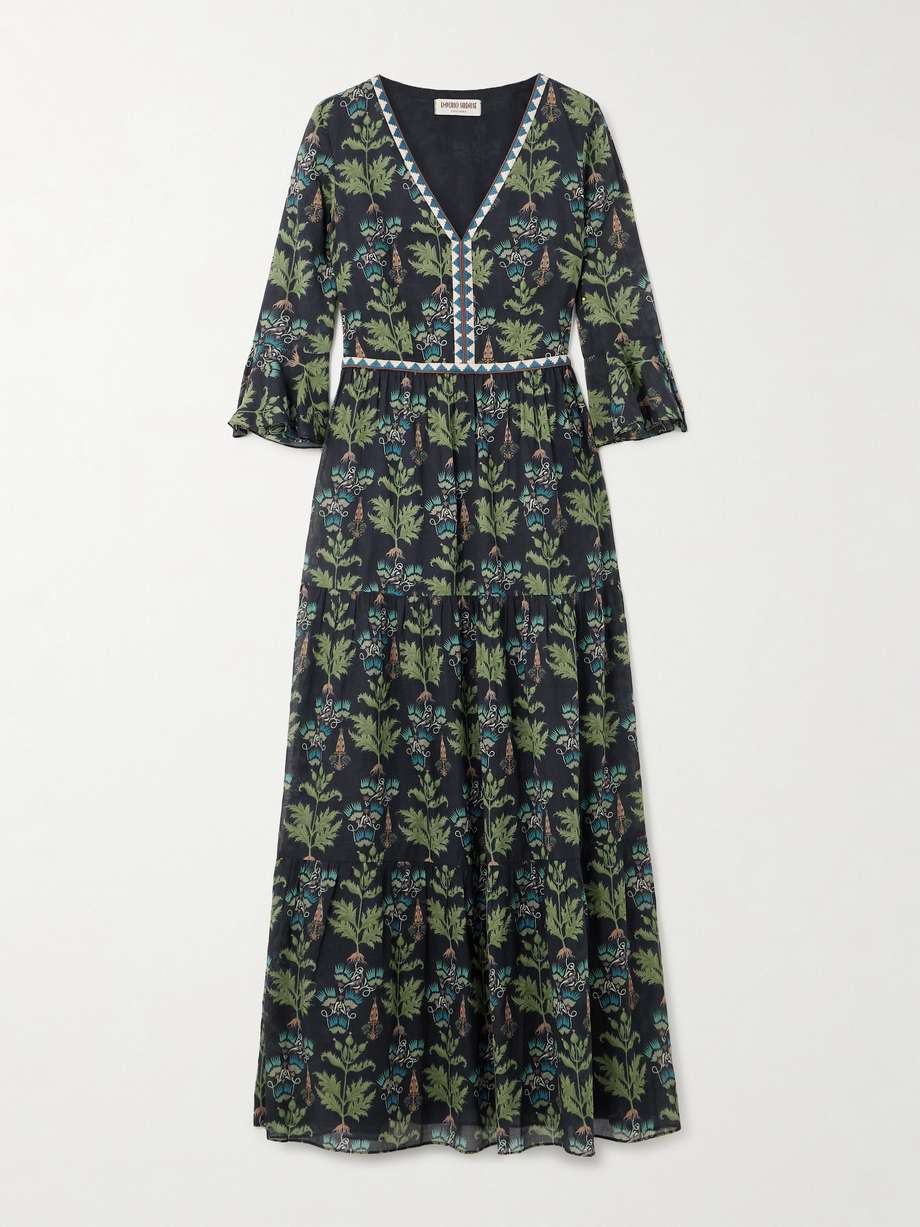bella embroidered printed cotton-poplin maxi dress