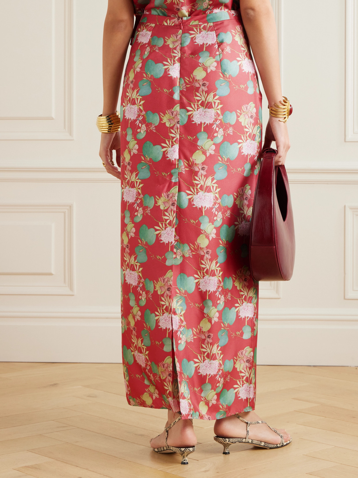 Laurelle Dragonfly Floral-Print Silk-Twill Maxi