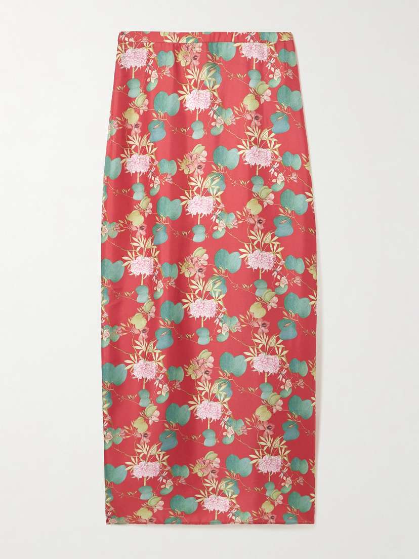 Emporio Sirenuse Laurelle Dragonfly Floral-print Silk-twill Maxi Skirt