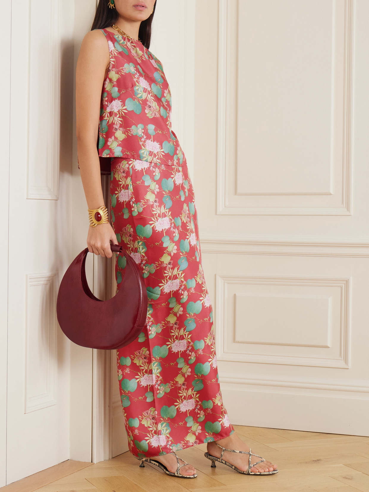 Laurelle Dragonfly Floral-Print Silk-Twill Maxi