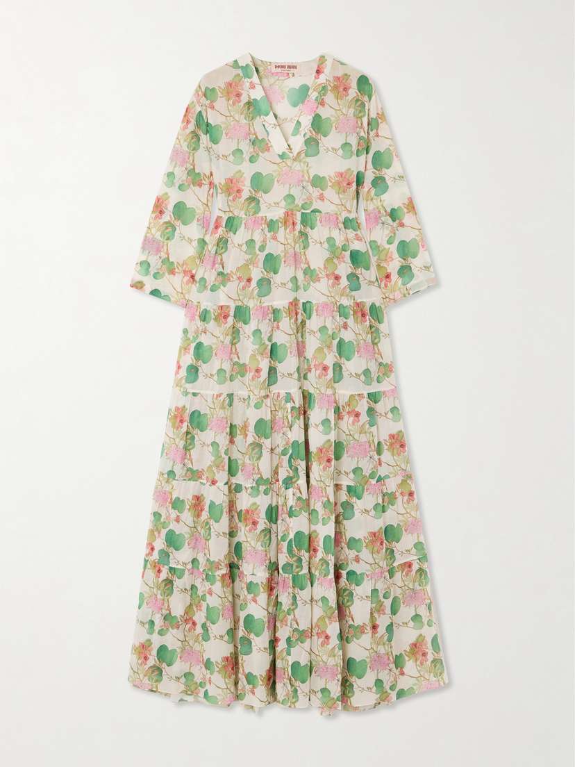 Emporio Sirenuse Alba Tiered Pleated Printed Cotton-poplin Maxi Dress