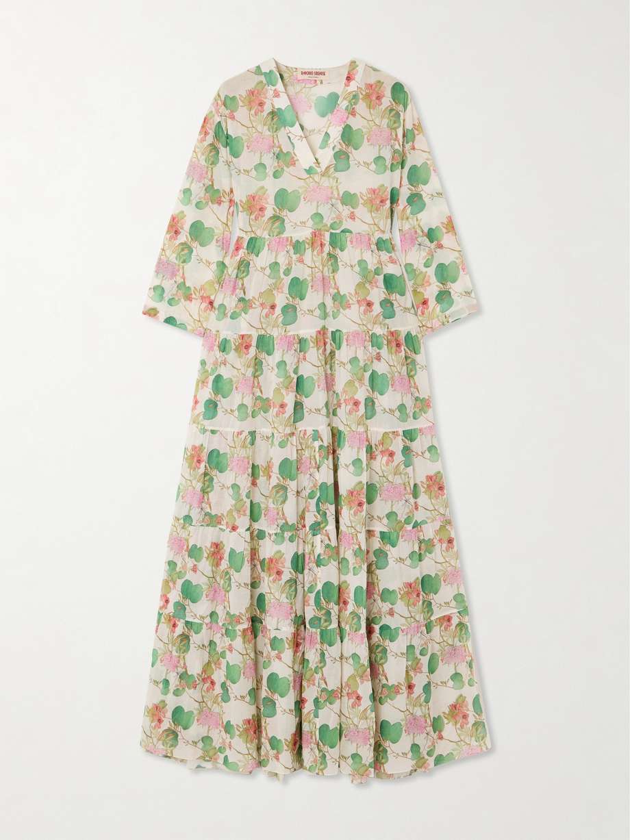 alba tiered pleated printed cotton-poplin maxi dress