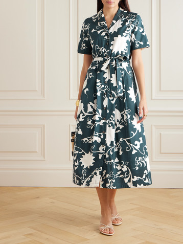 Emporio Sirenuse Claudia belted pleated floral-print cotton midi dress