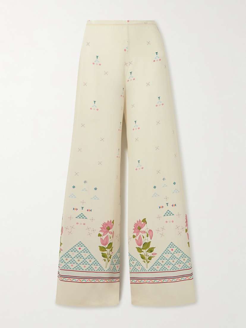Emporio Sirenuse Blair Printed Silk Wide-leg Pants