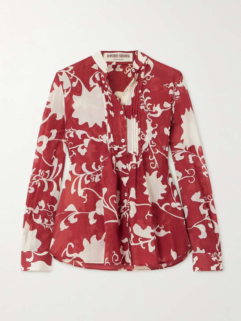 Emporio Sirenuse Chiara Pleated Floral-print Cotton Shirt