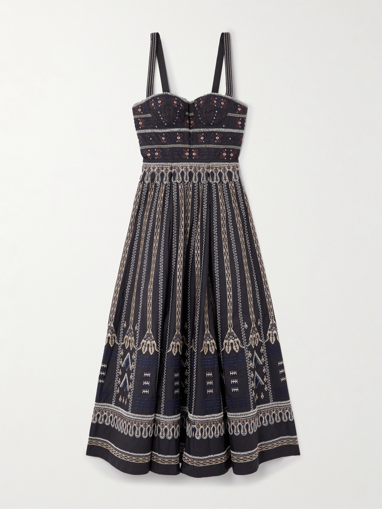 Emporio Sirenuse Elida Calliope Pleated Embroidered Cotton-blend Poplin Midi Dress In Blue