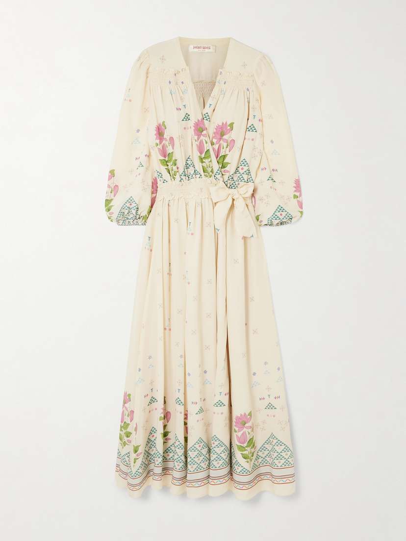 Emporio Sirenuse Lavinia Belted Floral-print Silk Crepe De Chine Wrap Maxi Dress