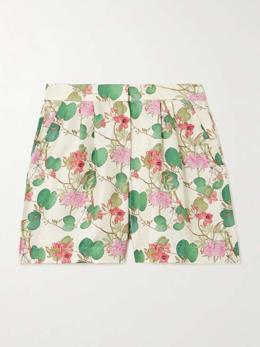 Emporio Sirenuse Tamu Pleated Floral-print Silk-twill Shorts