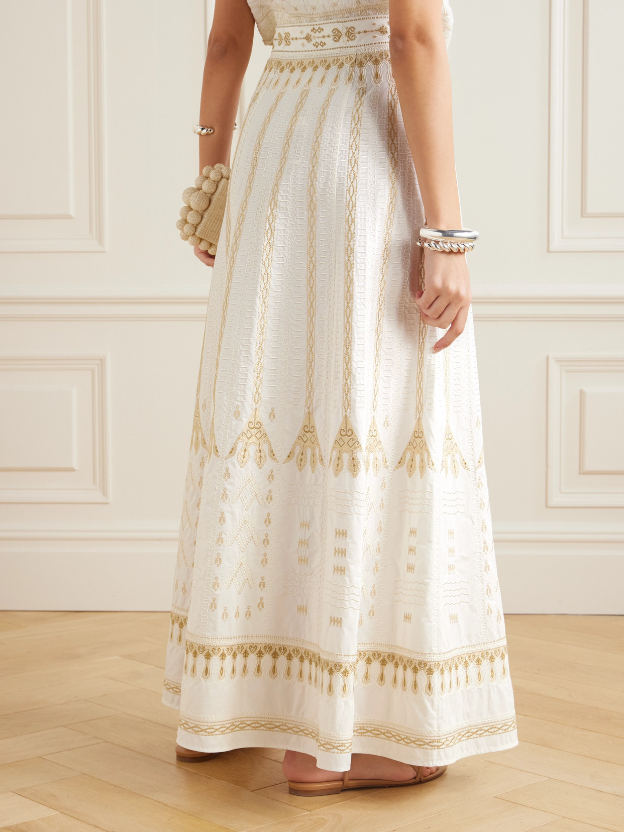 Camille Calliope Paneled Embroidered Cotton-Blend Poplin Maxi