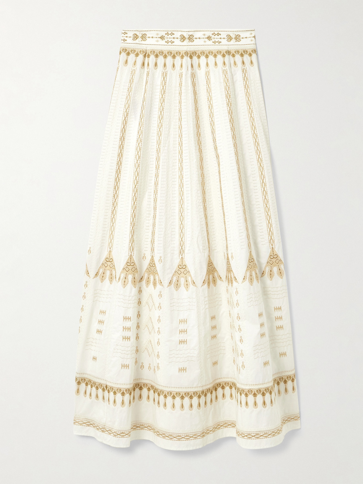 Emporio Sirenuse - Camille Calliope Paneled Embroidered Cotton-blend Poplin Maxi Skirt - White