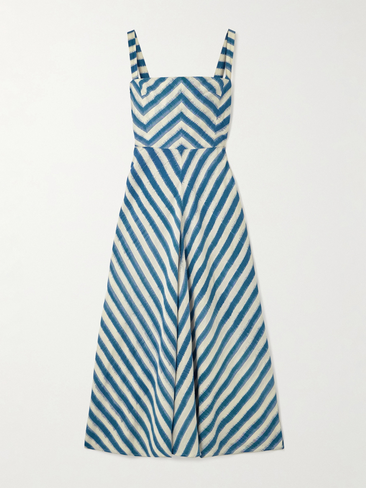 Emporio Sirenuse Margherita Striped Cotton Midi Dress In Blue